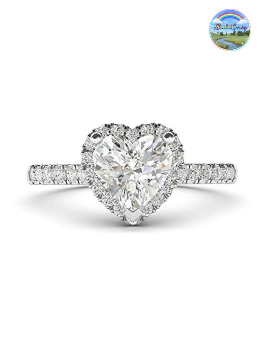 Sterling Silver Simulated Diamond Engagement Ring Halo Heart Promise Bridal 925